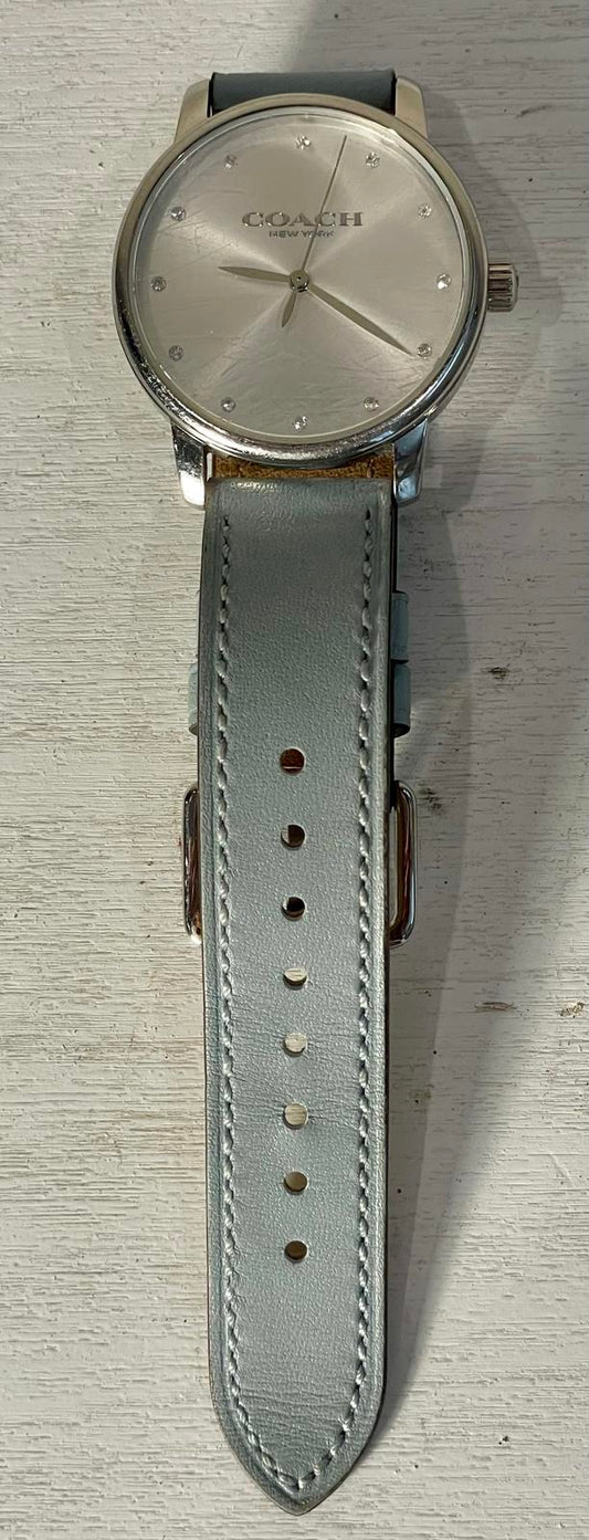 Coach Grand Watch With 36mm Silver Face & Blue Tone Leather Band 14503973
