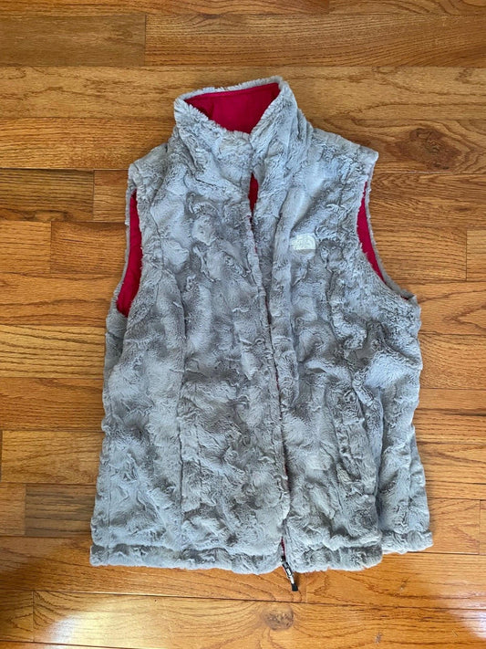 The North Face Girls Reversible Puffer Vest Mossbud Swirl Pink Gray Sz18 XL