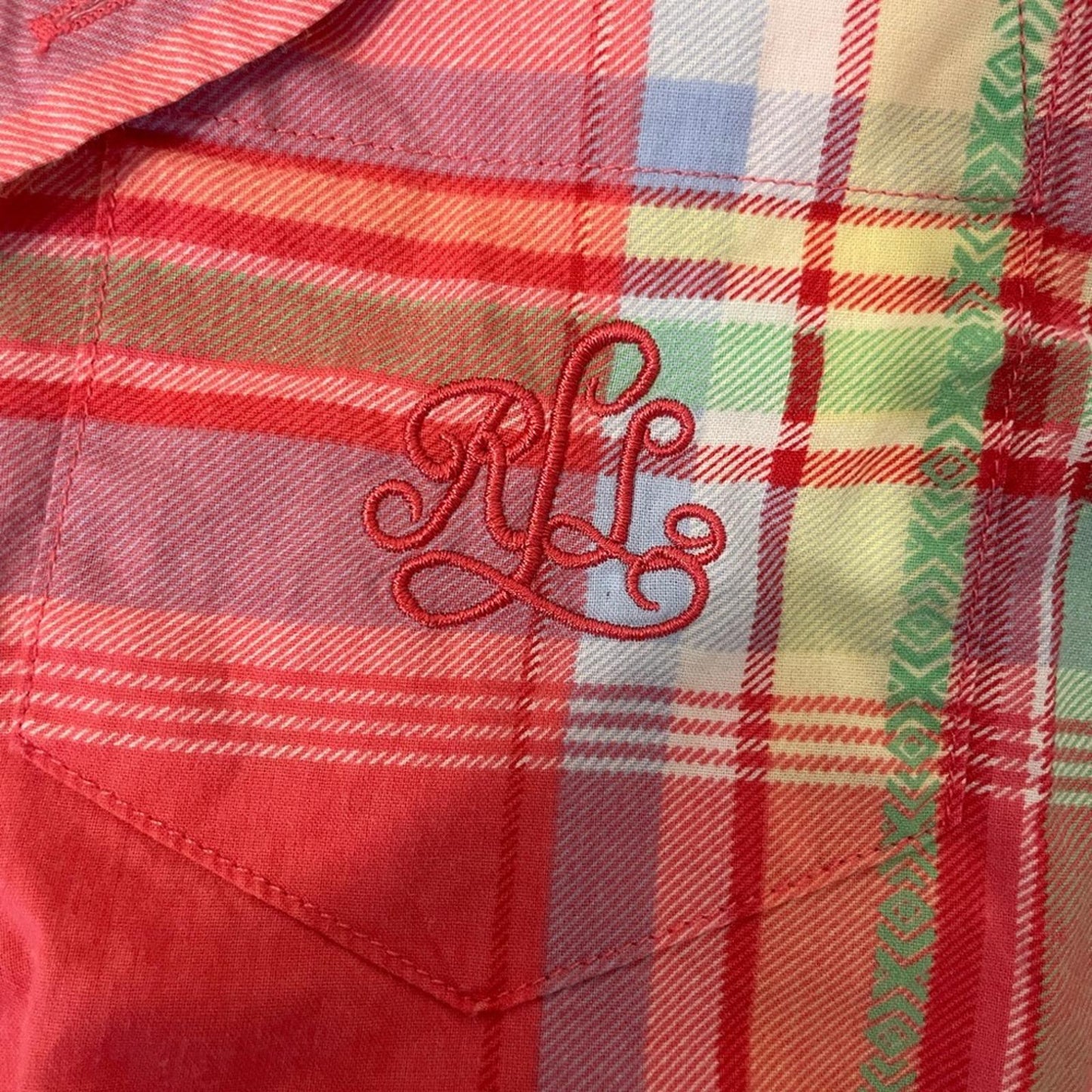 Ralph Lauren Pink and Green Casual Button Down Shirt