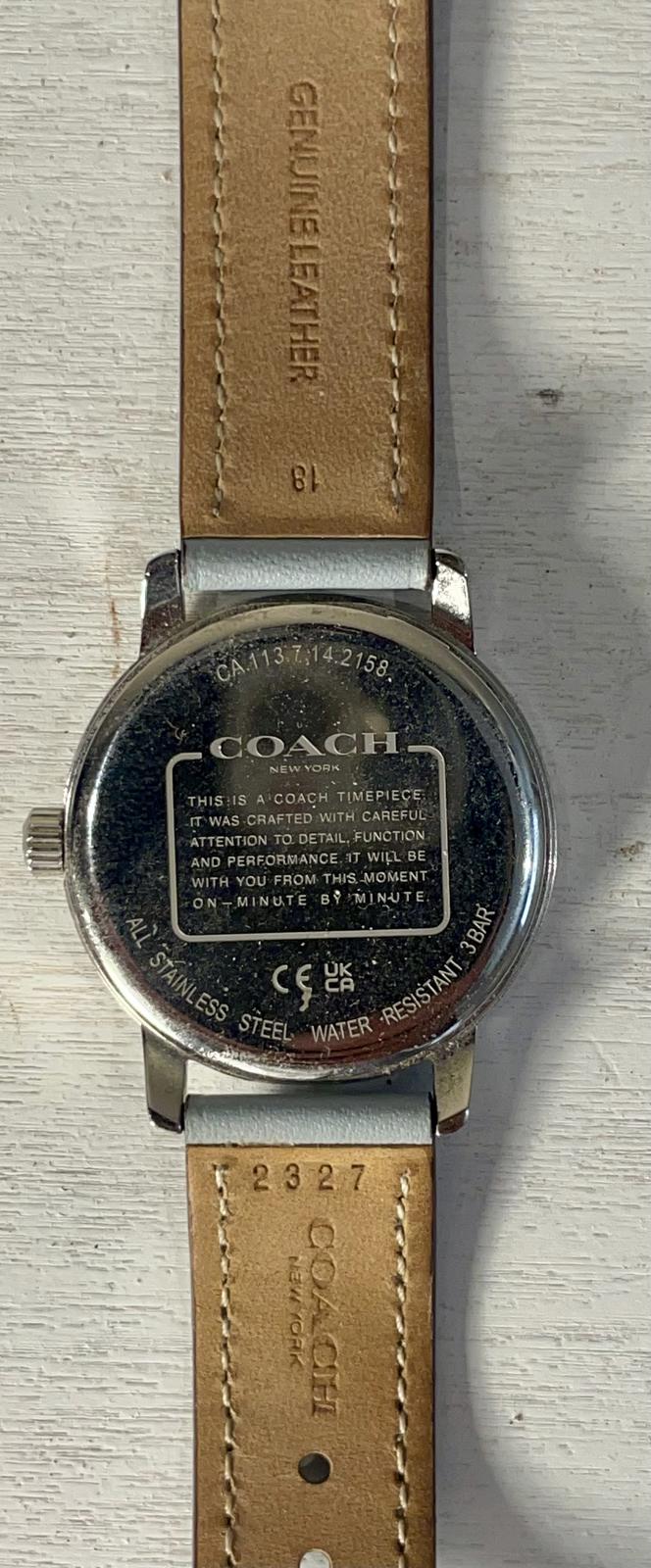 Coach Grand Watch With 36mm Silver Face & Blue Tone Leather Band 14503973