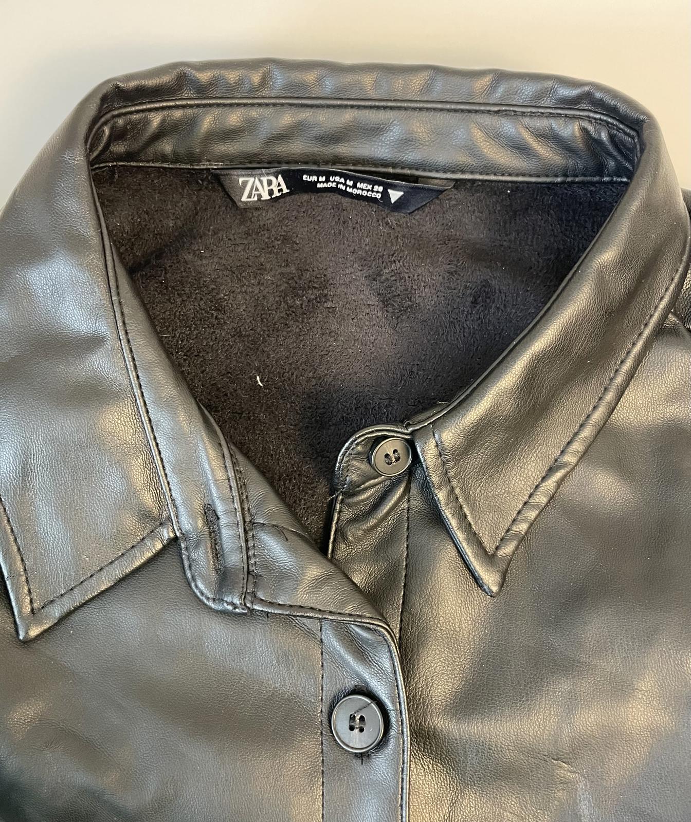 Zara Faux Leather Puff Sleeve Blouse- Women M