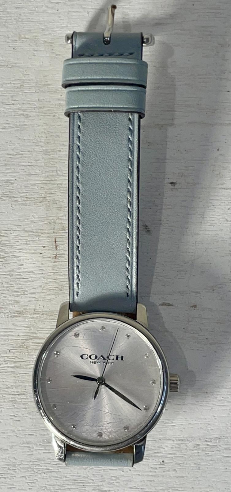 Coach Grand Watch With 36mm Silver Face & Blue Tone Leather Band 14503973