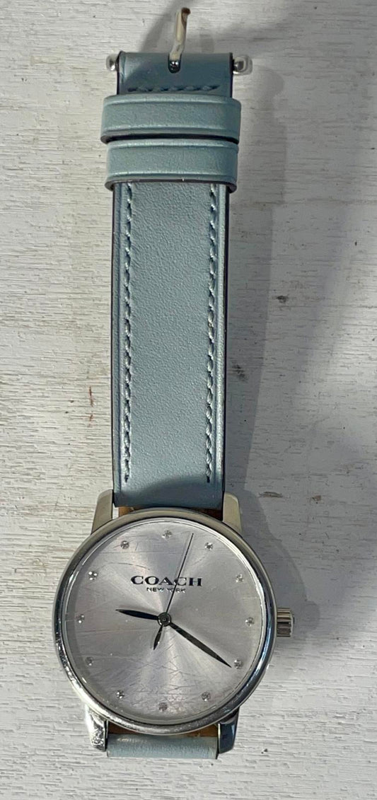 Coach Grand Watch With 36mm Silver Face & Blue Tone Leather Band 14503973