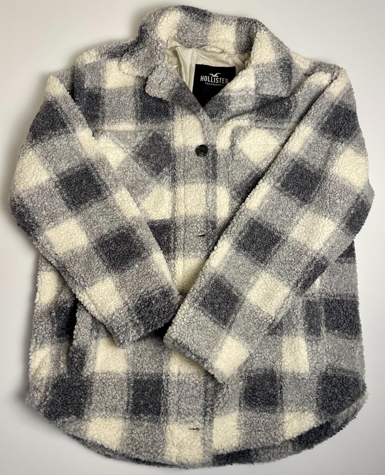 Hollister Teddy Plaid Faux Sherpa Lined Pea Coat- Women M