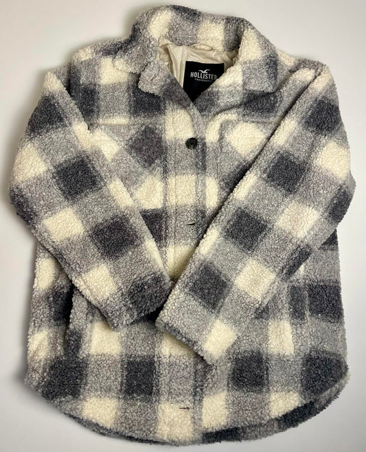 Hollister Teddy Plaid Faux Sherpa Lined Pea Coat- Women M