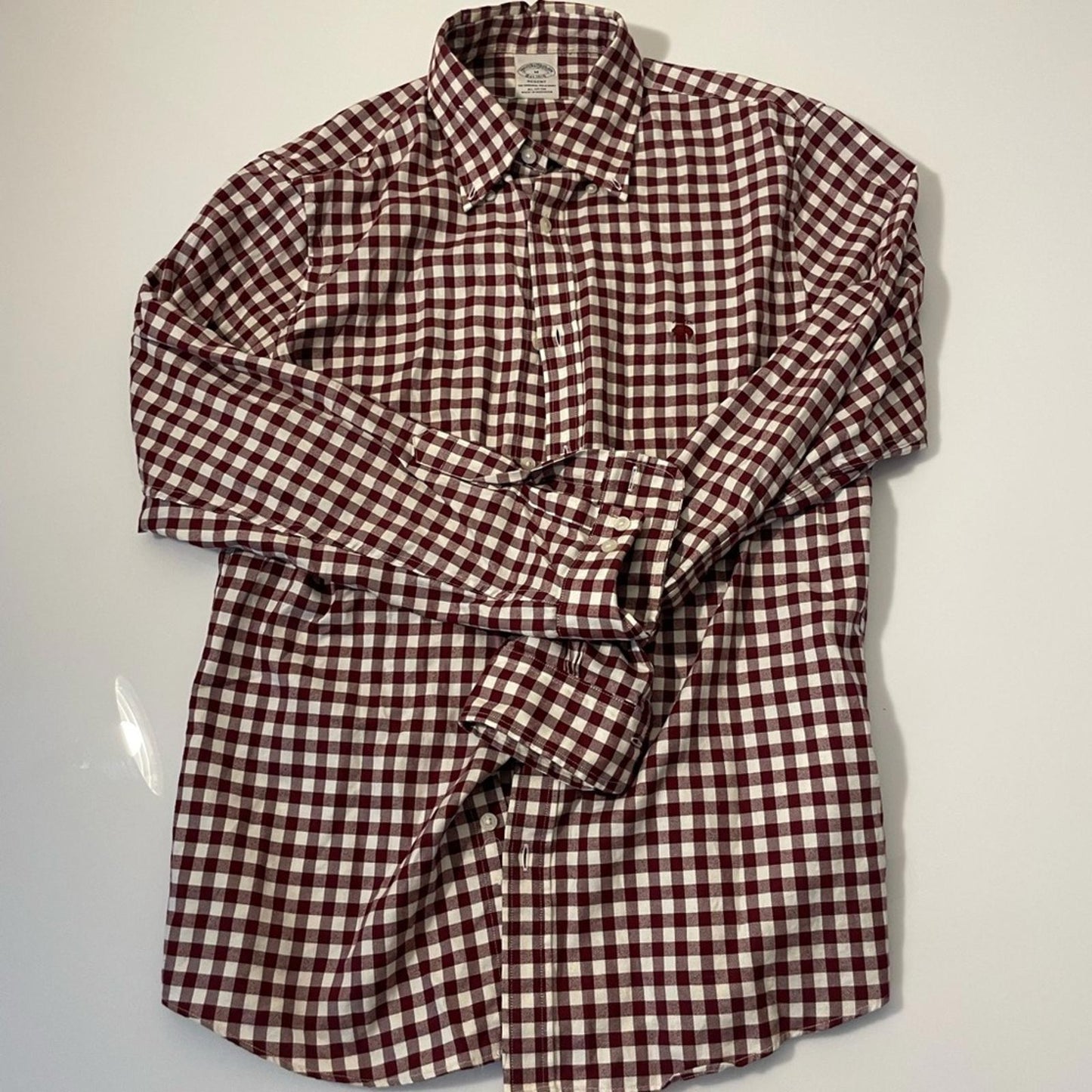 Brooks Brothers Red and White Casual Gingham Shirt- Men M