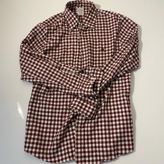 Brooks Brothers Red and White Casual Gingham Shirt- Men M