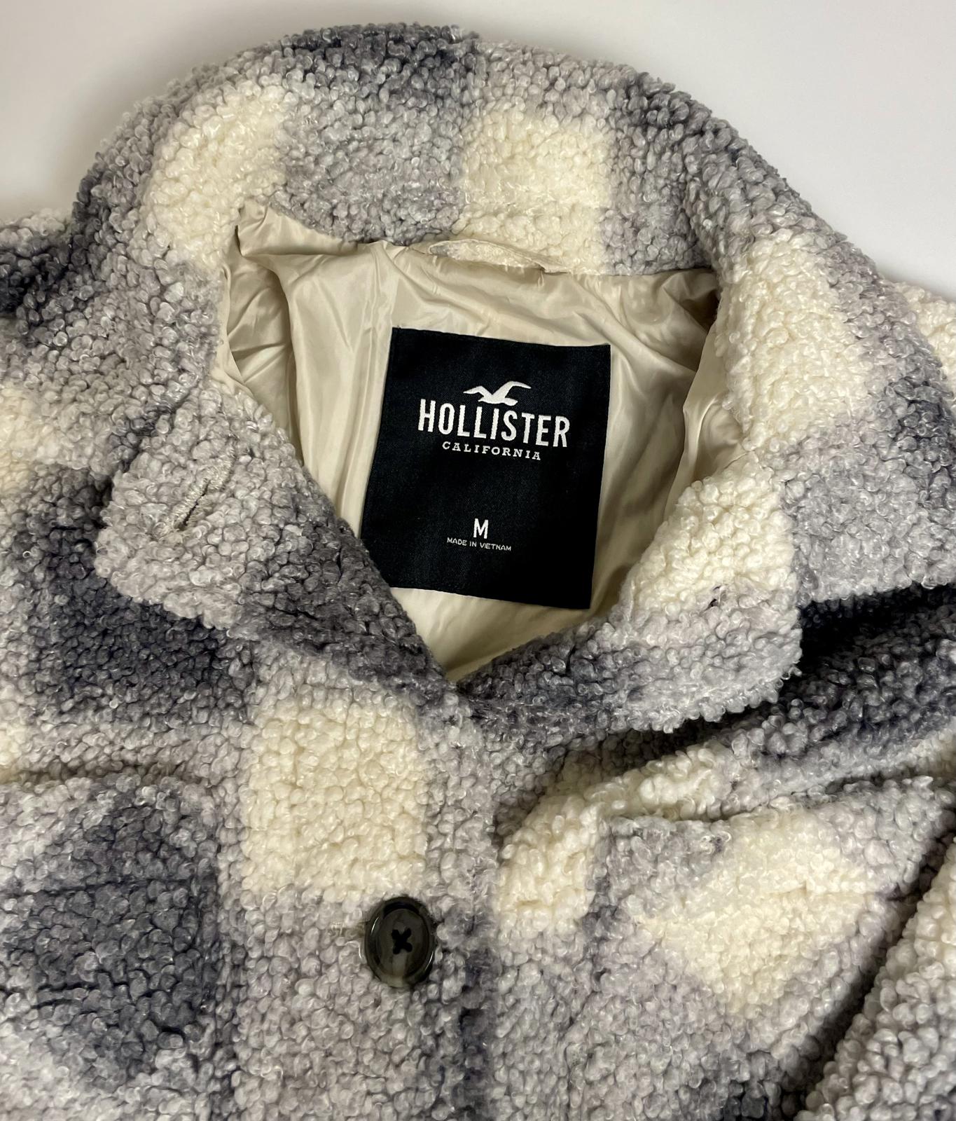 Hollister Teddy Plaid Faux Sherpa Lined Pea Coat- Women M