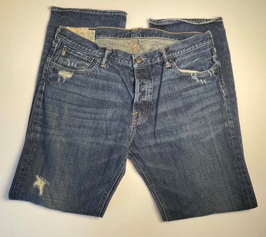 Abercrombie & Fitch Dark Wash Distressed Straight Leg Jeans- Men 36x32