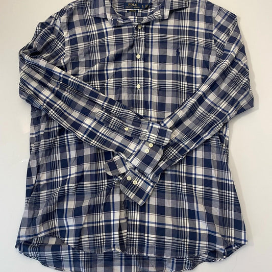 Ralph Lauren Blue and White Casual Button Down Shirt- Men XL