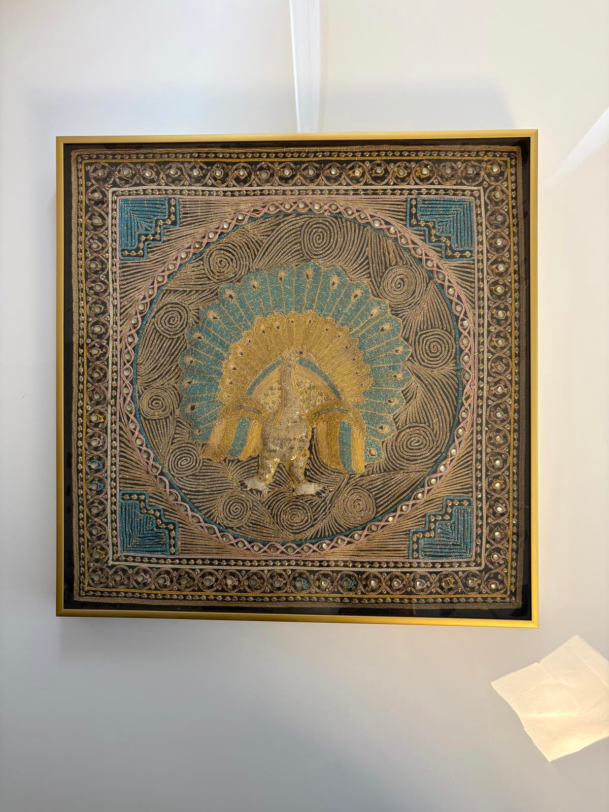 Vintage Burmese Kalaga Embroidered Tapestry- 19.5”x 19.5”
