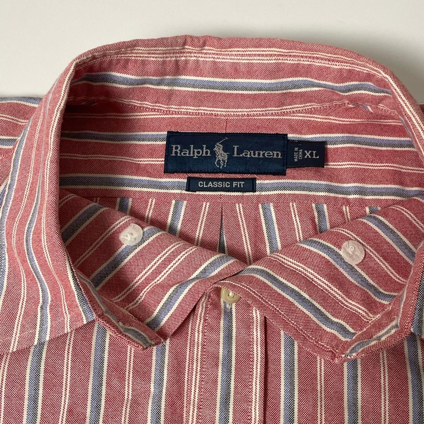Ralph Lauren Red and White Casual Button Down Shirt- Men XL