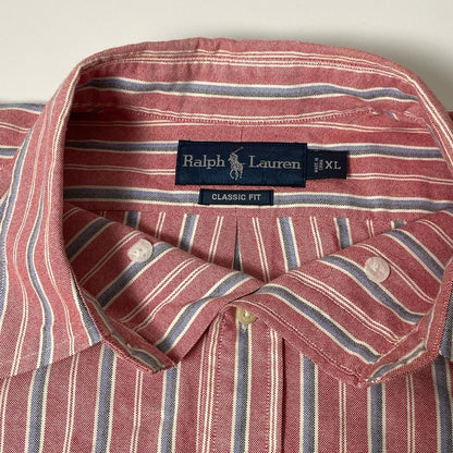 Ralph Lauren Red and White Casual Button Down Shirt- Men XL