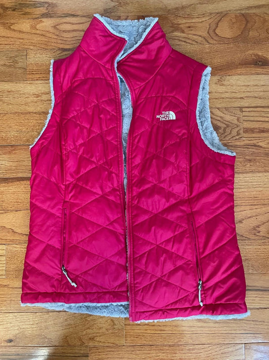 The North Face Girls Reversible Puffer Vest Mossbud Swirl Pink Gray Sz18 XL