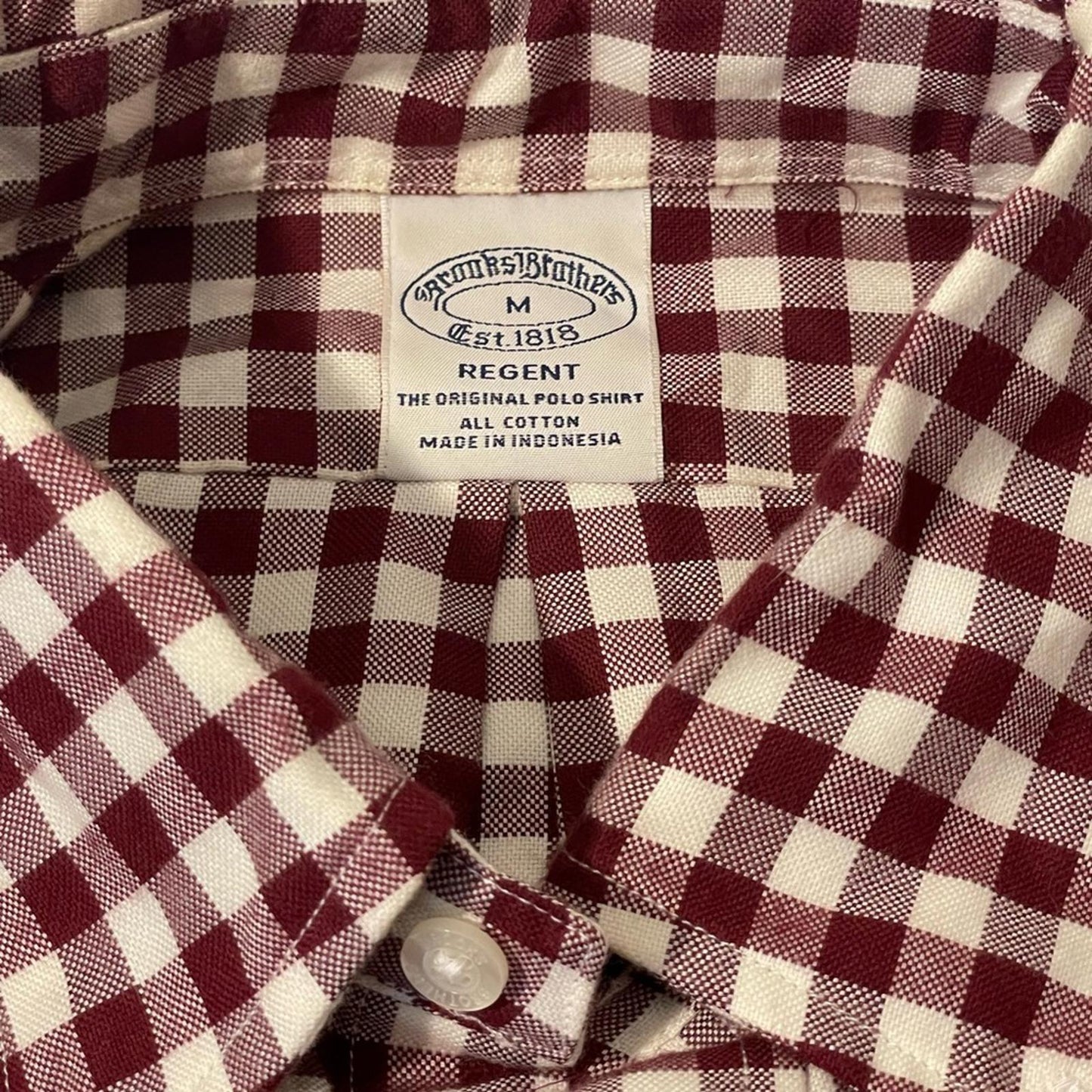 Brooks Brothers Red and White Casual Gingham Shirt- Men M