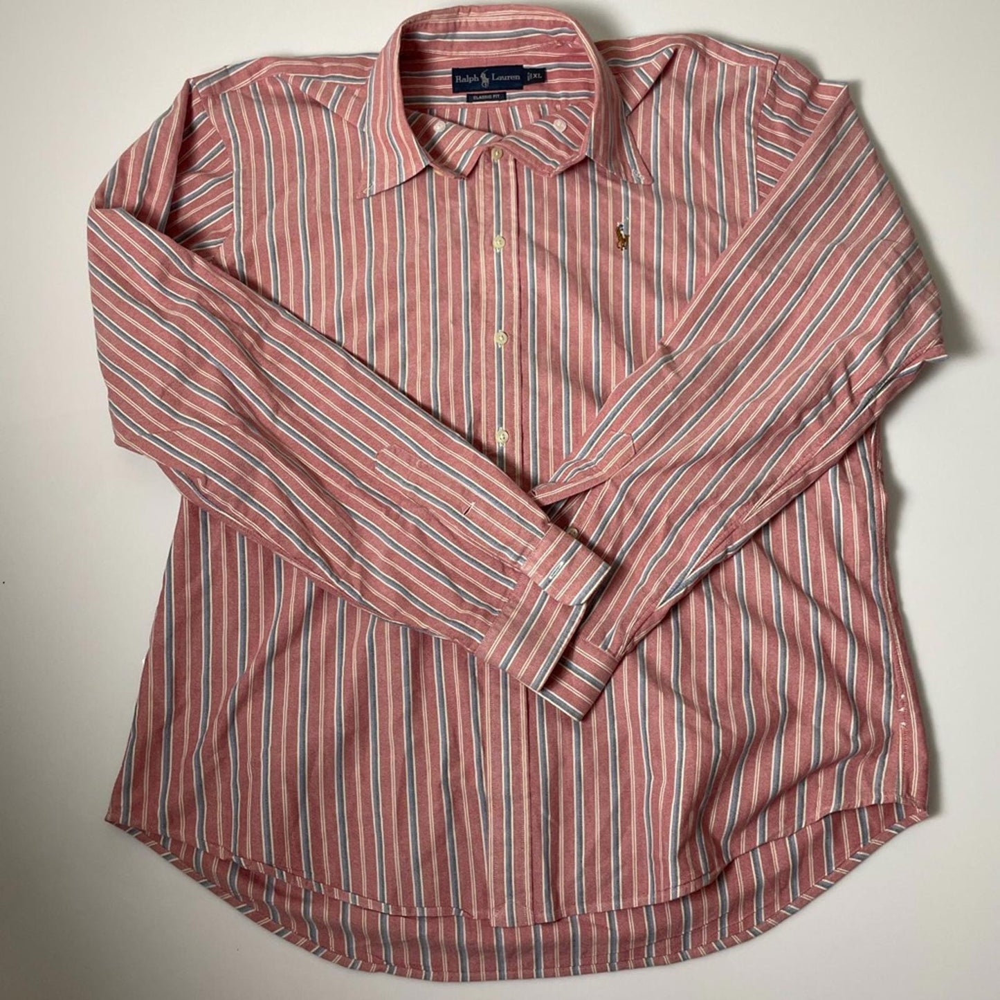 Ralph Lauren Red and White Casual Button Down Shirt- Men XL