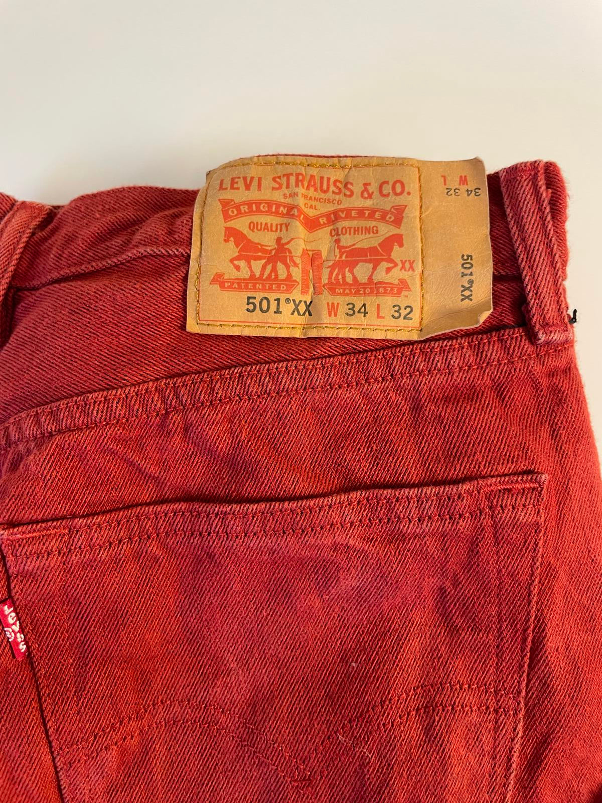 Levi 501 XX Red Denim Original Fit- Button Fly - Men 34x32